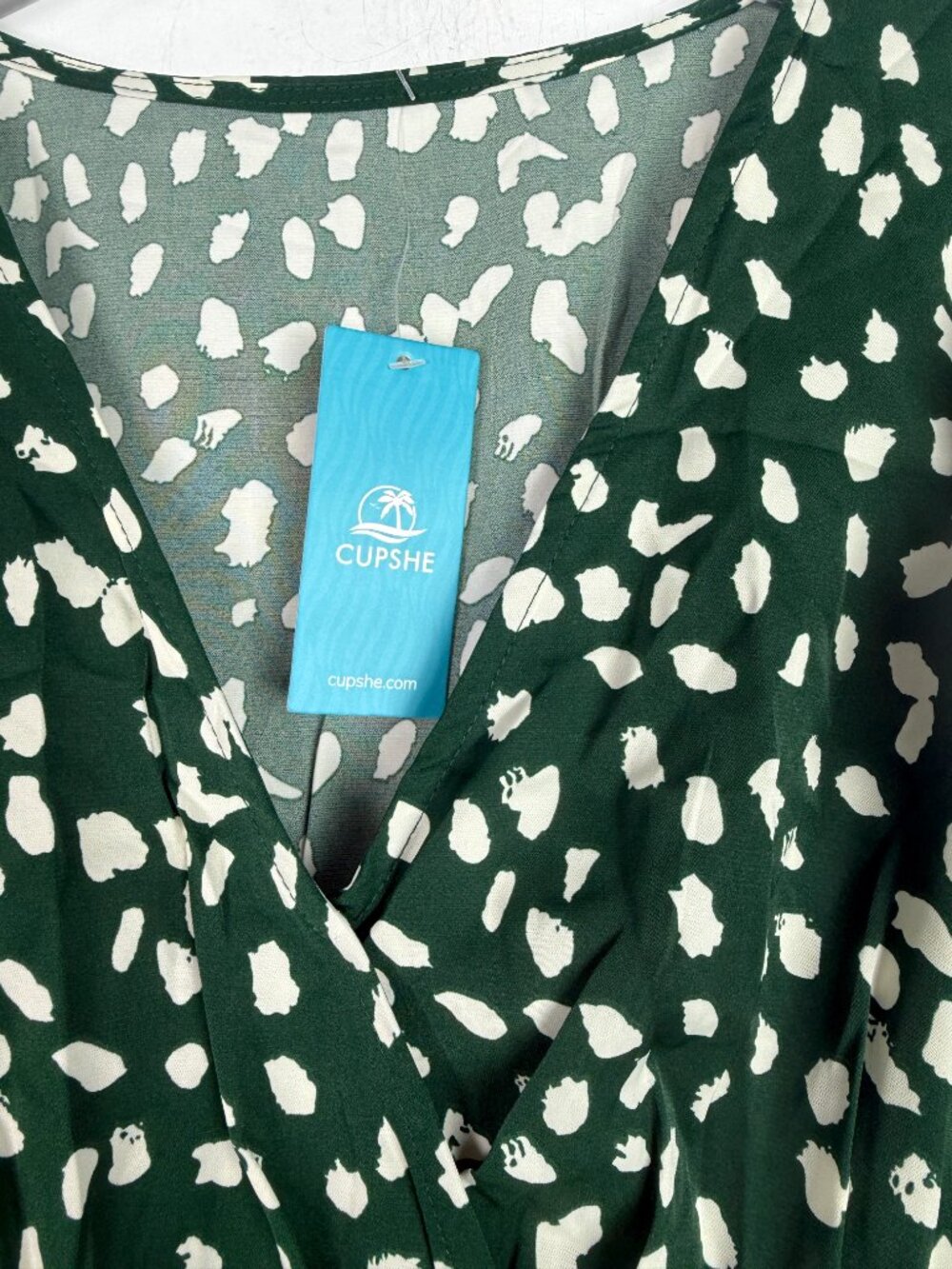 NWT Cupshe Olive Irregular Polka Dot Flutter Sleeve Midi Dress Size Small S NEW - Picture 5 of 9